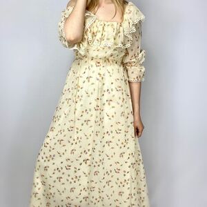 Deadstock 70s Prairie Cottagecore Summer Dress. Wedding Guest Boho Garden Party